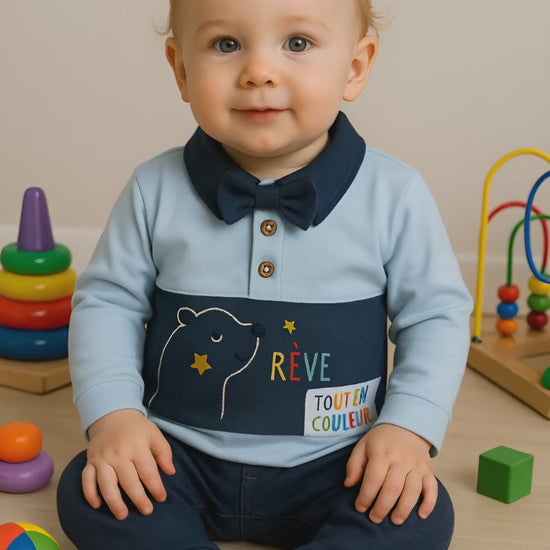 Colorful cotton baby top and pants set  – made in Turkey


