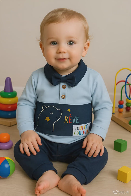 Colorful cotton baby top and pants set  – made in Turkey

