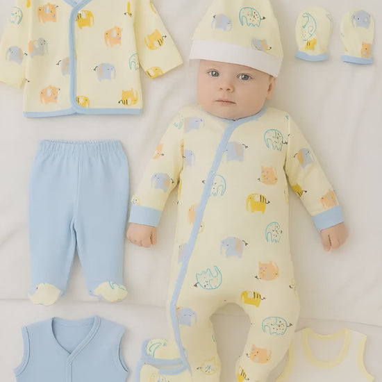 8-piece elephant design newborn baby clothing set in 100% cotton

