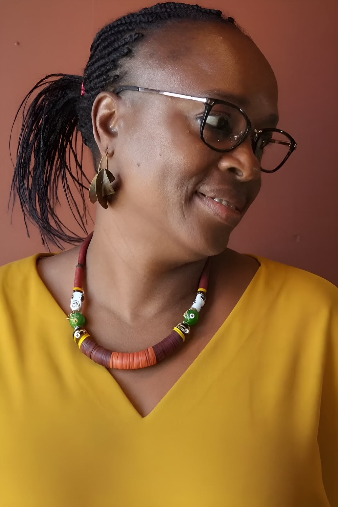 Handmade African Kofi Beads Necklace – Glass & Kofi Discs, Crafted in Quebec