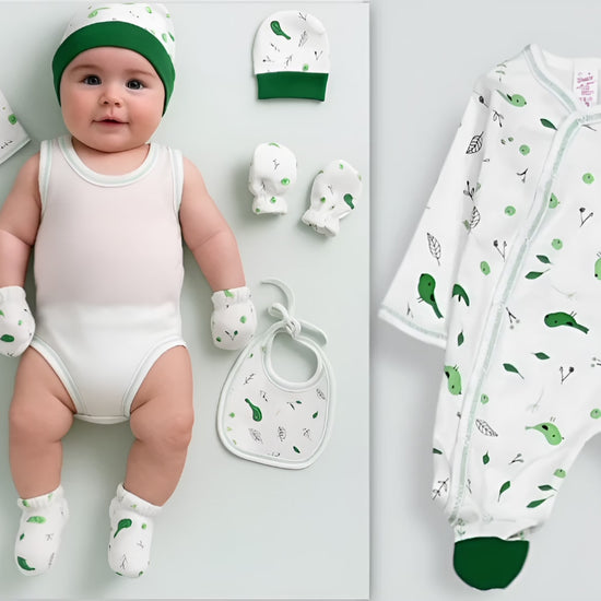 Neutral newborn baby 8-piece clothing set – 100% cotton, 0-3 months
