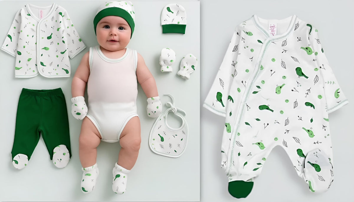 Neutral newborn baby 8-piece clothing set – 100% cotton, 0-3 months
