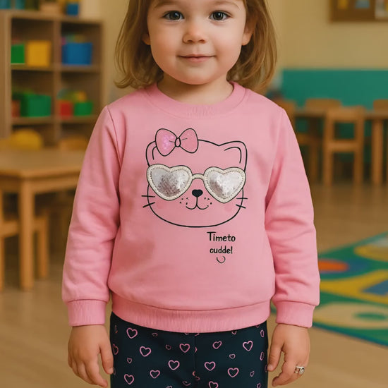 Girls cotton top and pants set with bear print – made in Turkey

