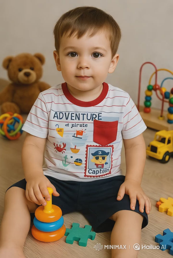 Boys top and shorts set – cotton outfit for 9M to 3Y – toddler boys summer clothes – made in Turkey

