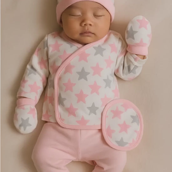 5-piece newborn cotton baby clothing set with star design – made in Turkey


