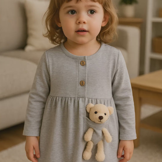 Girls Teddy Bear Pocket Dress

