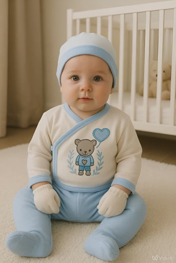 5-piece baby clothing set with bear and balloon design – 0–3 months – 100% cotton – made in Turkey


