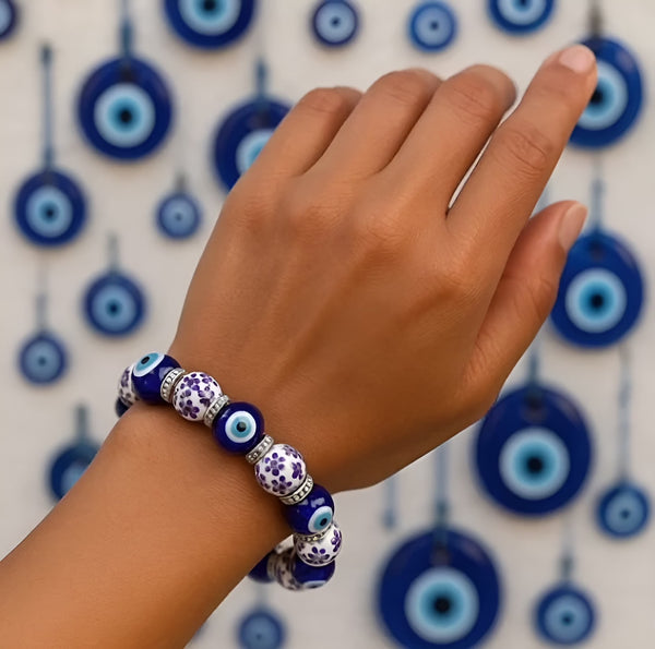 Evil Eye Stretch Bracelet | Glass & Ceramic Beads