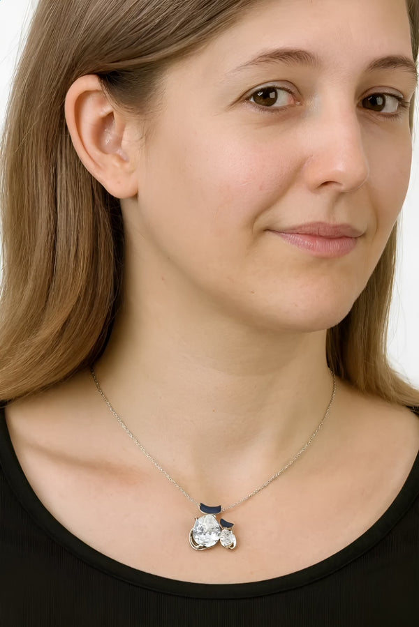 Sterling Silver Cat Necklace| 925 Zircon Charm Pendant