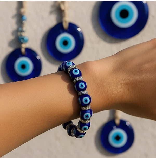 Turkish Evil Eye Glass Bead Bracelet | Stretch Fit Protection Jewelry