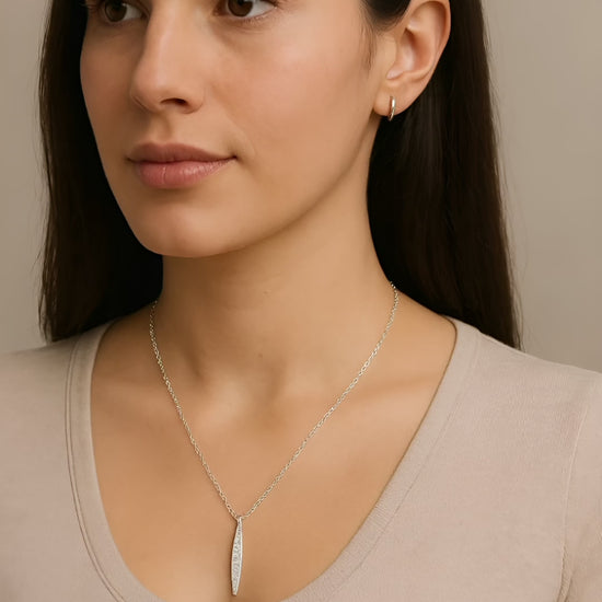 Stainless Steel Necklace with Cubic Zirconia Pendant