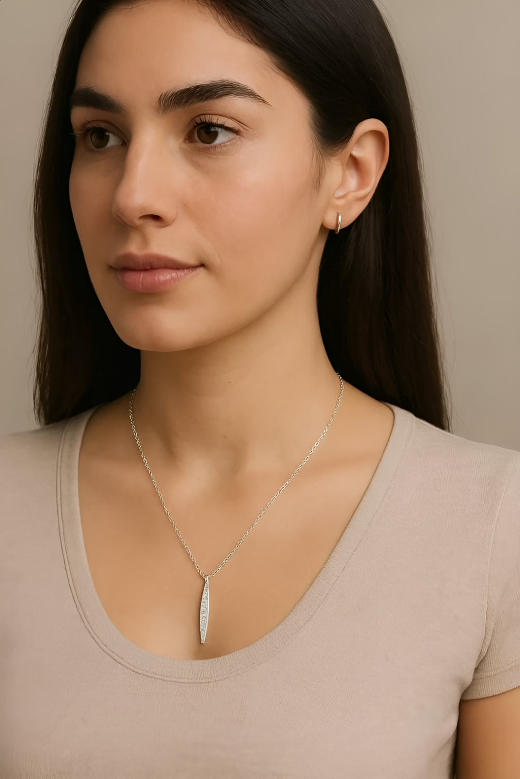 Stainless Steel Necklace with Cubic Zirconia Pendant