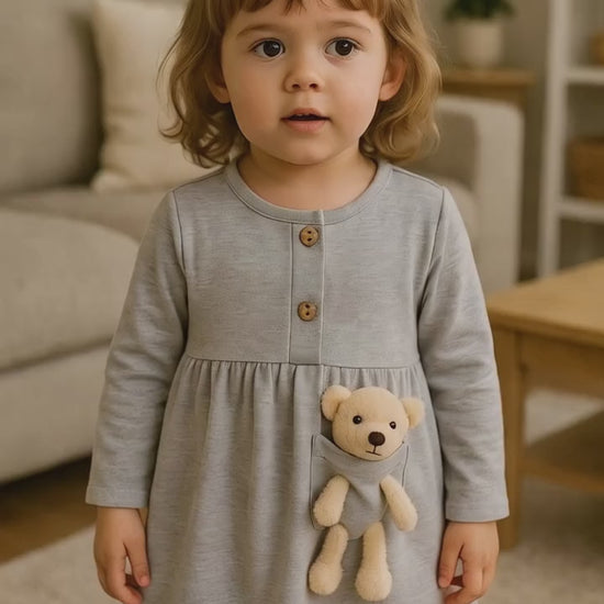 Girls Teddy Bear Pocket Dress

