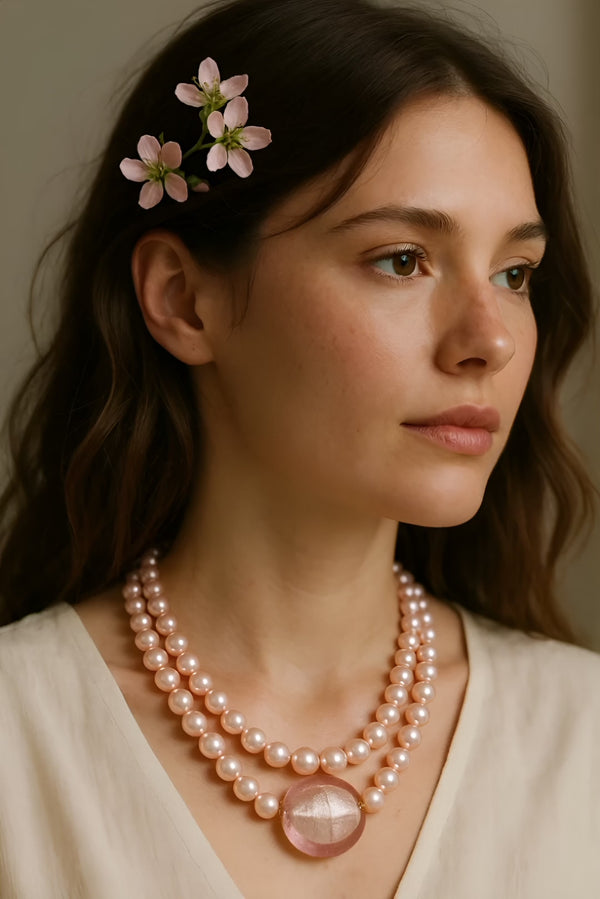 One-of-a-Kind Pink Murano & Mother of Pearl Double-Strand Necklace