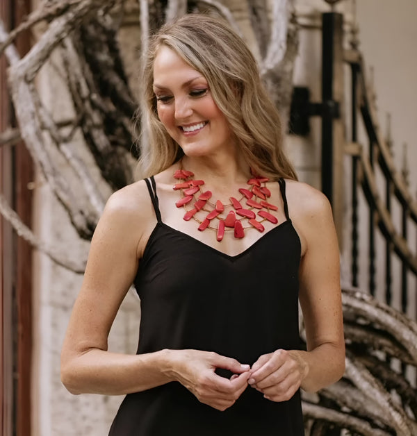 Hydra Tagua Nut Necklace| Poppy Coral