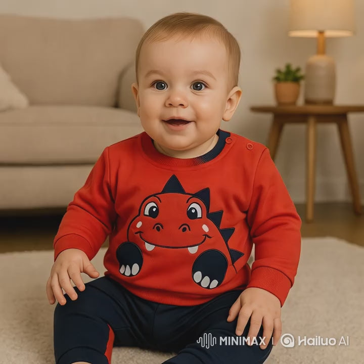 Red and navy cotton baby top and pants set – unisex infant outfit made in Turkey

