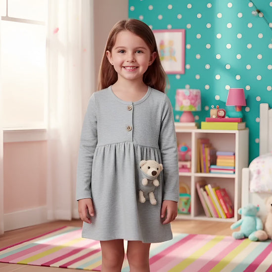 Girls Teddy Bear Pocket Dress