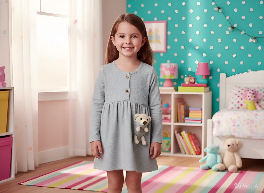 Girls Teddy Bear Pocket Dress