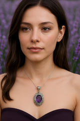 925 Sterling Silver Amethyst Pendant (Without chain)