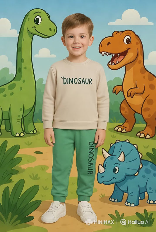 Boys Dinosaur Top & Pants Set Stretch Cotton Outfit

