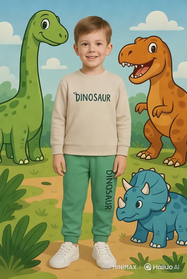 Boys dinosaur top and pants set – cotton stretch outfit – sizes 3 to 8 years – made in Turkey

