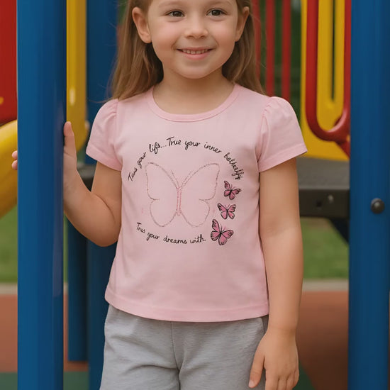 Girls butterfly print top and shorts set – cotton blend summer outfit made in Turkey

