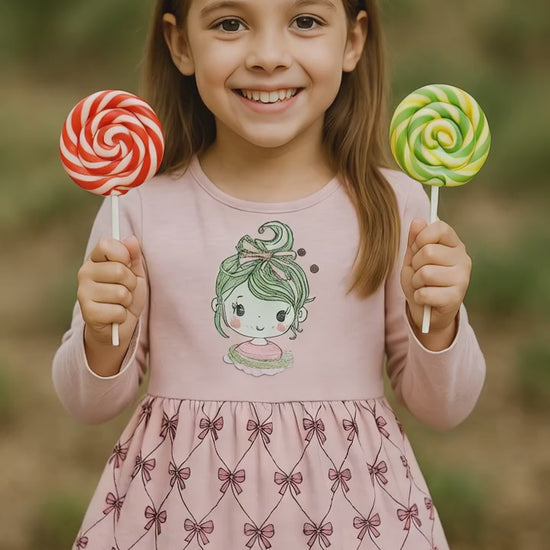Girls dress with quirky girl print – cotton blend - made in Turkey

