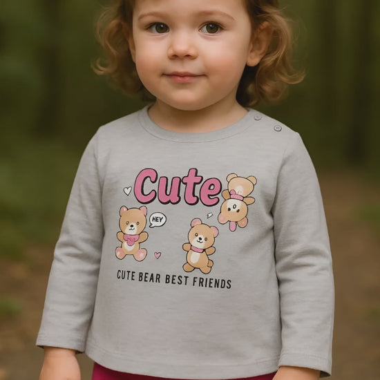 Baby girl top and pants set with bear print – made in Turkey

