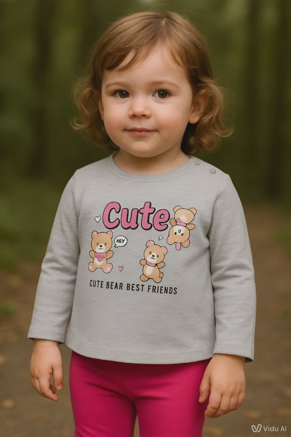 Baby girl top and pants set with bear print – 9 months to 3 years – made in Turkey

