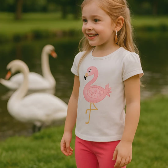 Girls cotton top and pants set with swan print – made in Turkey

