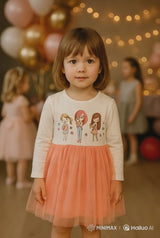 Girls dress with 3 girl print – cotton Lycra blend – ages 1.5 to 5 years

