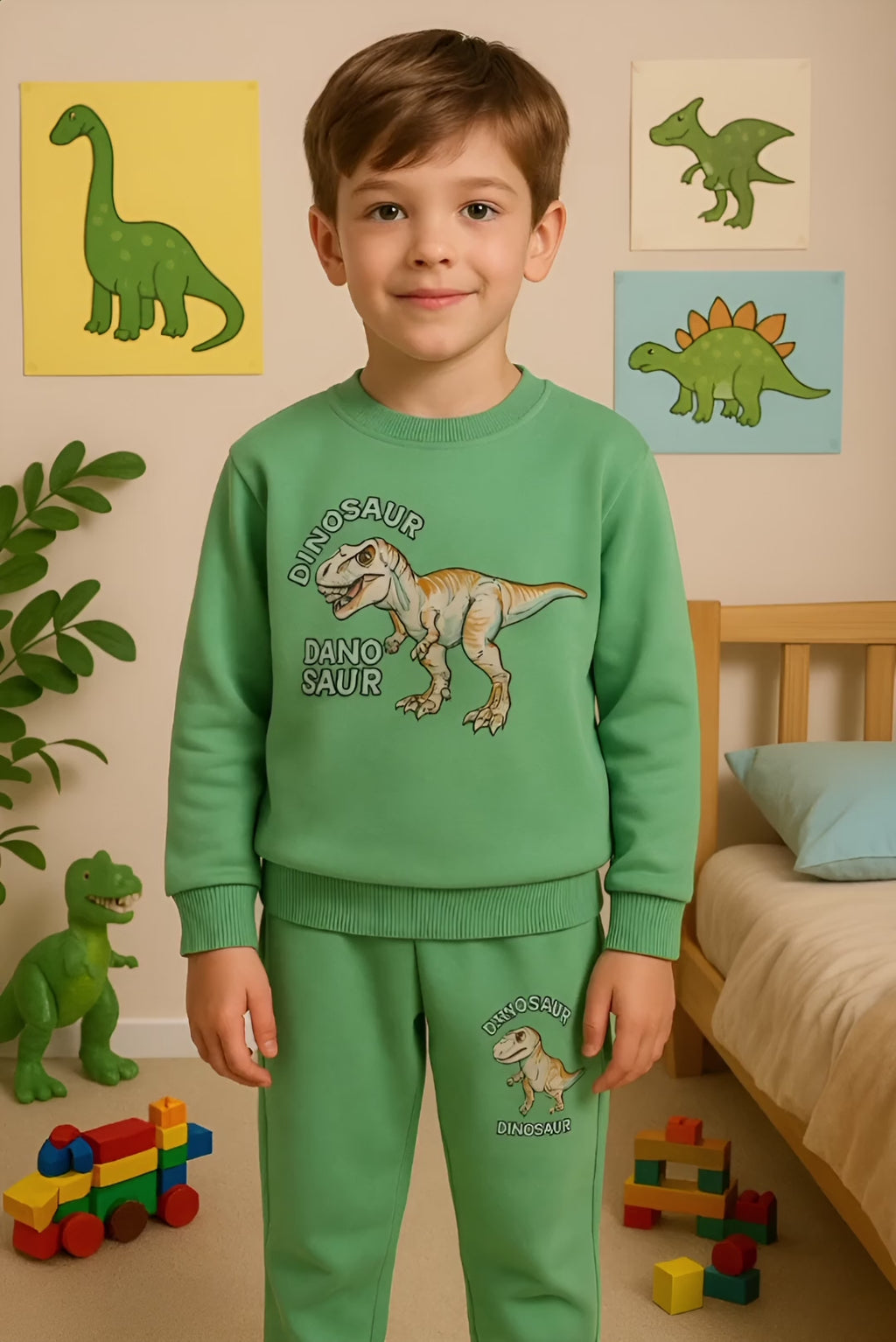 Boys Dinosaur Top & Pants Set Cotton Stretch Outfit