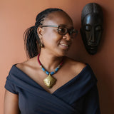 African Kofi Necklace with Bronze Mask & Glass Beads