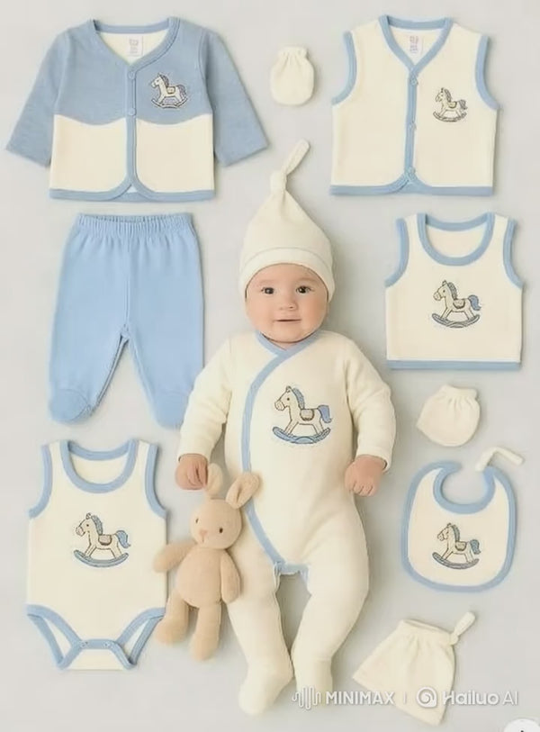 8-piece newborn baby clothing set – 100% cotton – 0–3 months – made in Turkey

