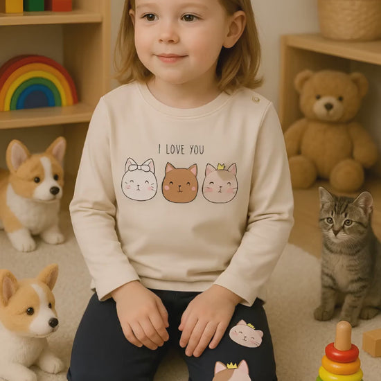 Toddler Girls Cat Print Top & Pants Set

