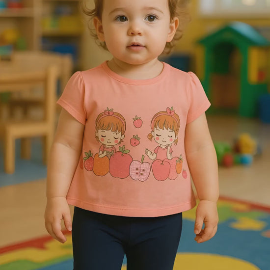 Girls fruit print cotton top and pants set – colorful Turkish-made kids outfit

