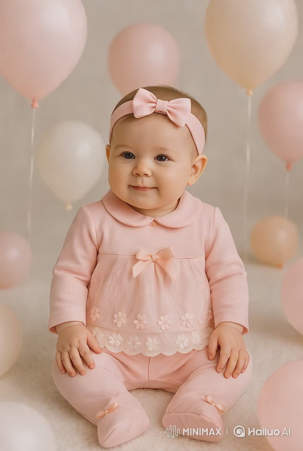 3-piece baby girl outfit set – cotton baby clothes – 1 to 6 months – made in Turkey

