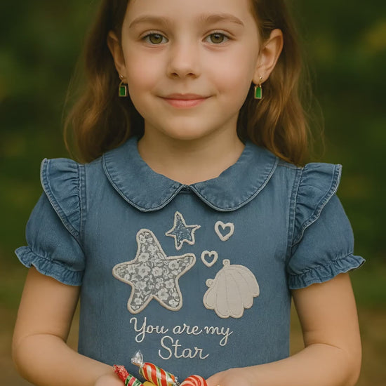 Baby girl dress with “You Are My Star” print – 100% cotton, perfect for Easter or special occasions

