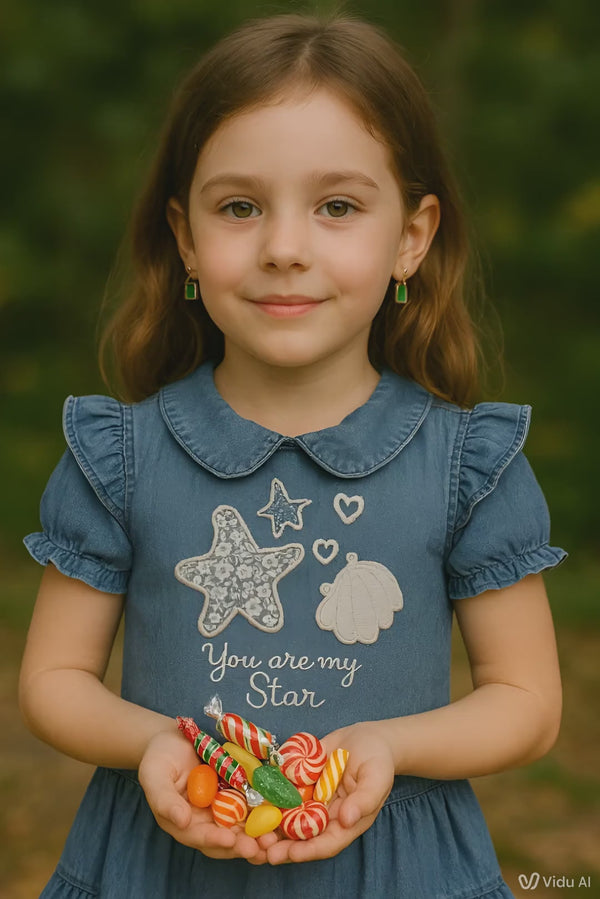 Baby girl dress with “You Are My Star” print – 100% cotton, perfect for Easter or special occasions

