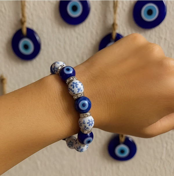 Turkish Evil Eye Ceramic & Glass Bracelet