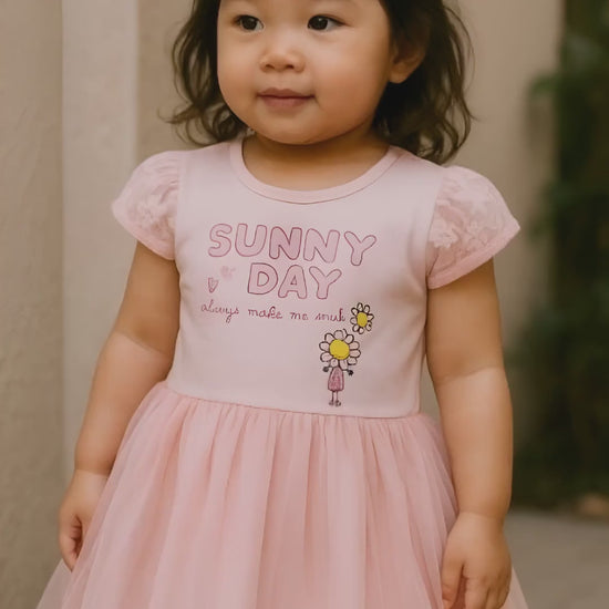 Girls sunny day print dress – soft cotton, perfect for Easter and summer fun

