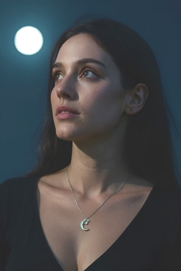 925 Sterling Silver Moon Necklace with Zircon Gemstones