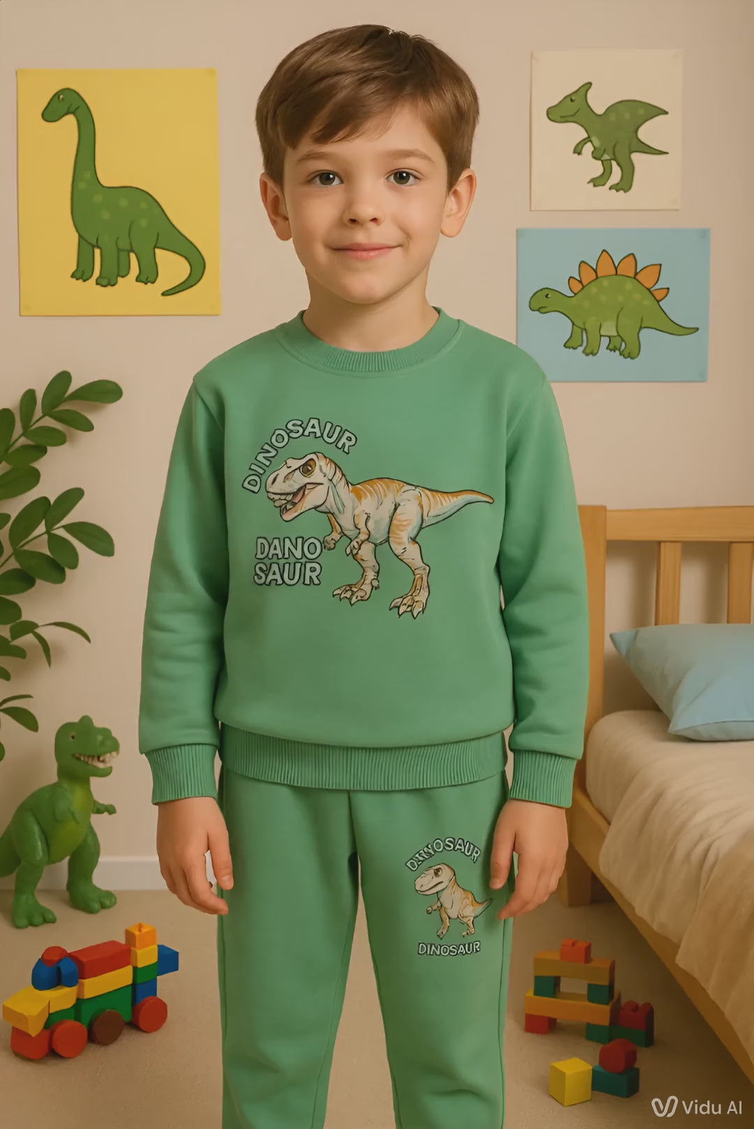 Boys Dinosaur Top & Pants Set Cotton Stretch Outfit

