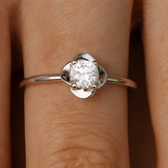 Sterling Silver Adjustable Ring with Round Cubic Zirconia