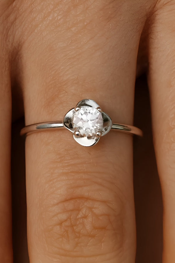 Sterling Silver Adjustable Ring with Round Cubic Zirconia