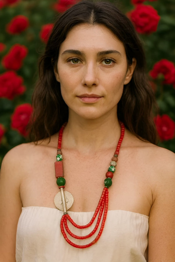 Handmade African Necklace – Recycled Glass & Bronze Statement Piece