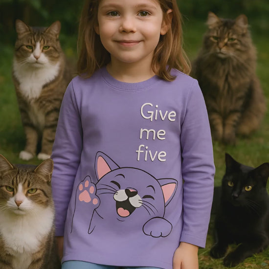 Girls Cotton Dress/Top with Fearless Cat Print