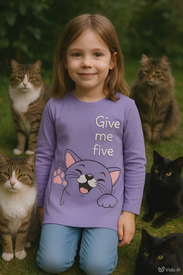 Girls cotton dress/top with cat print – 3 to 8 years – made in Turkey

