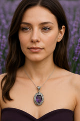 925 Sterling Silver Amethyst Pendant (Without chain)